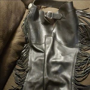 Womens fringed leather riding chaps - M